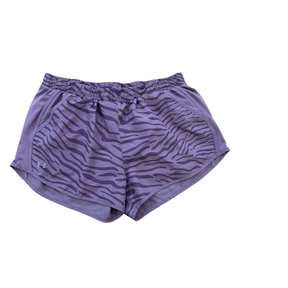 Under Armour Women’s HeatGear Purple Lined Zebra Print Shorts Sz XL GUC